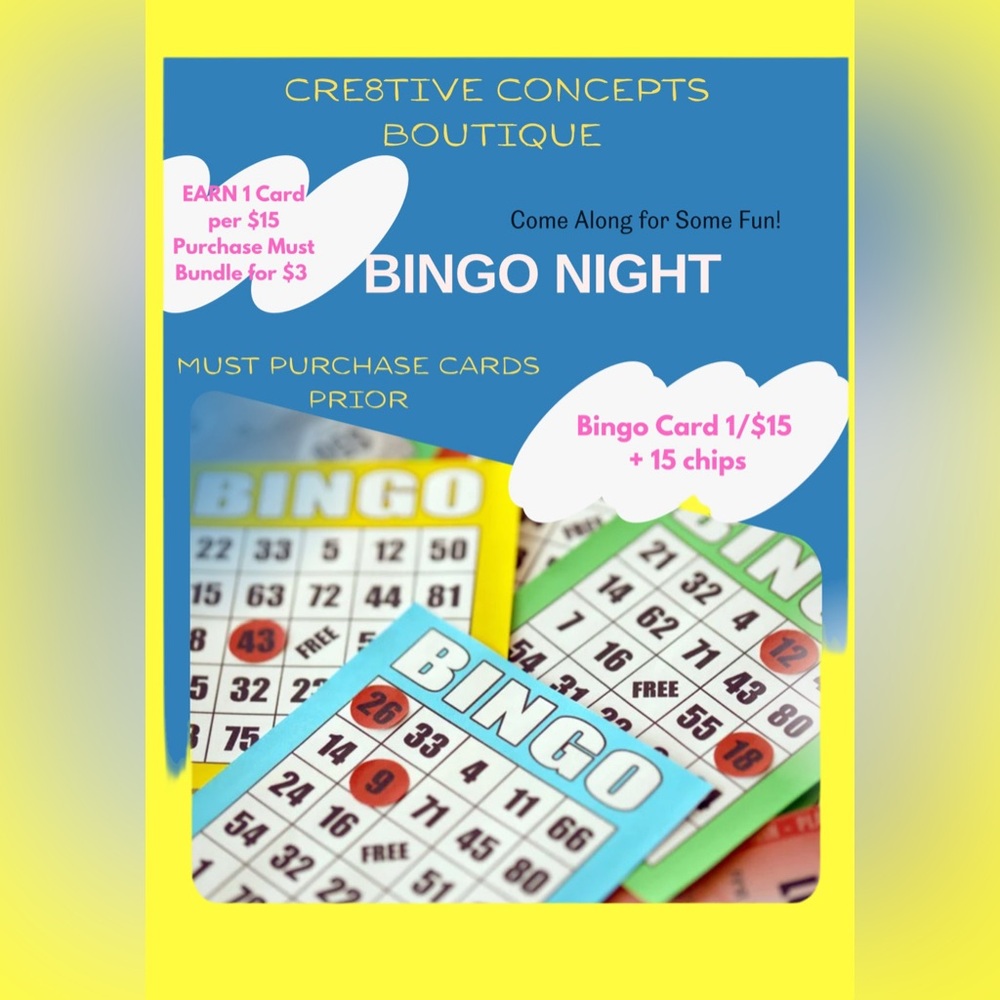 YELLOW BINGO Card plus 5 Colored Chips